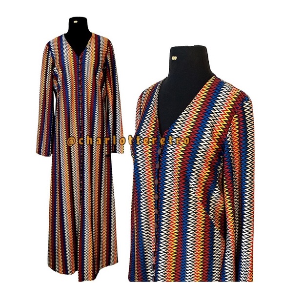 vtg Chevron Cover-Up Maxi Duster Dress